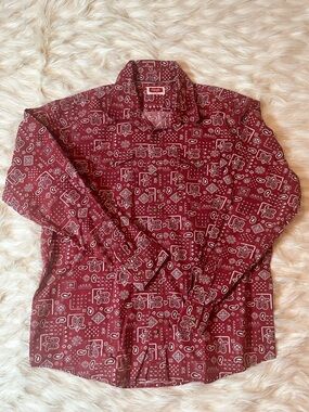 Wrangler Pearl Snap Shirt Men's XL Red Paisley